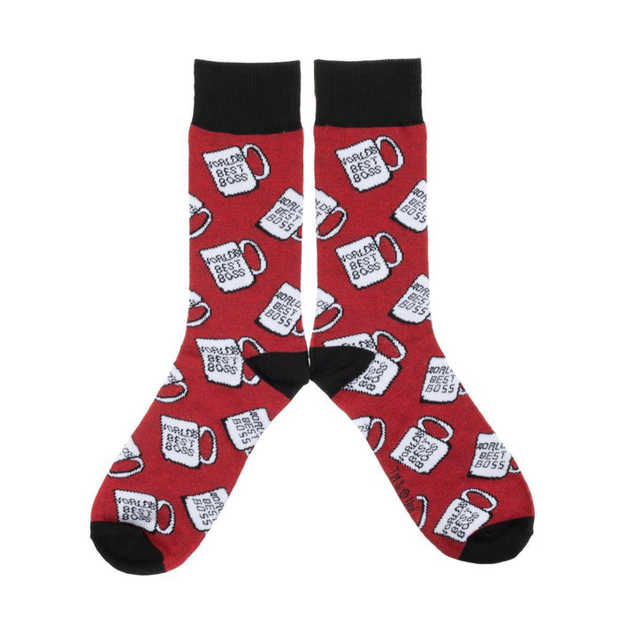 Flat lay of the 'World's Best Boss' socks showcasing the full design on a white background.