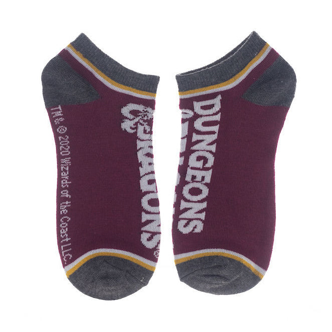 Product shot showcasing all five pairs of D&D socks together.