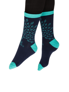 Lifestyle shot showing the socks on a person's feet, highlighting the fit and style.