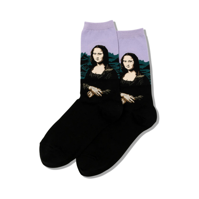 da vinci's mona lisa portrait crew socks for women - classic black & white design  