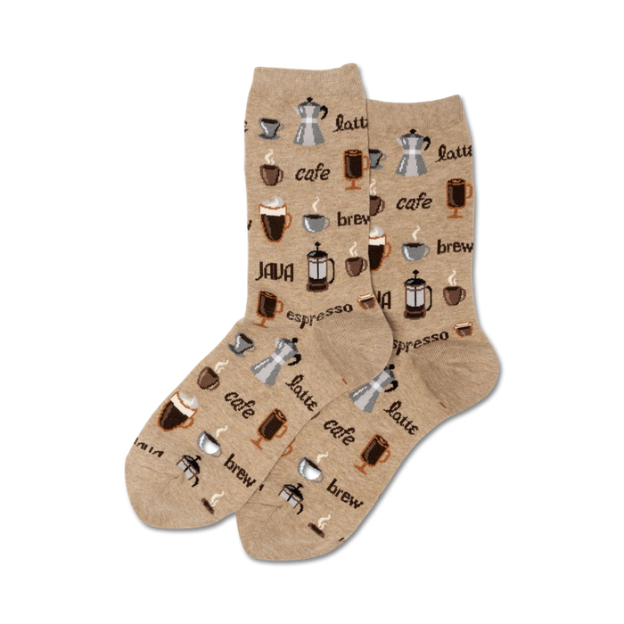 Close-up product shot of beige coffee socks showcasing the design details.