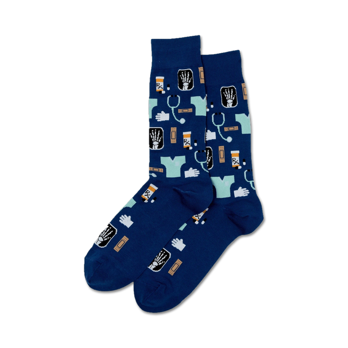 crew socks with fun pattern of medical symbols for men   