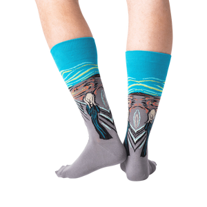 Close-up detail of the 'The Scream' artwork on the socks.