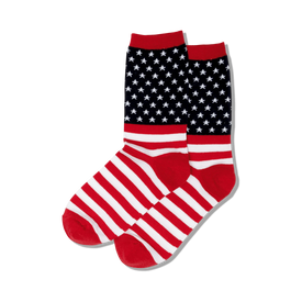 american flag crew socks for women: red, white, and blue stars and stripes pattern.  