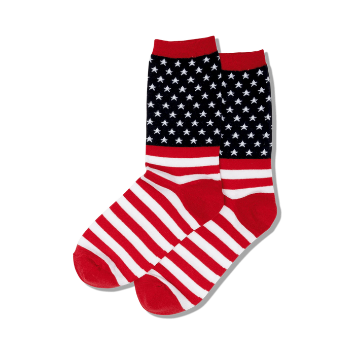 american flag crew socks for women: red, white, and blue stars and stripes pattern.  