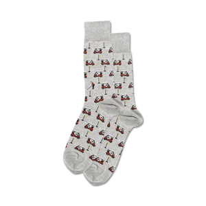 Lifestyle shot of Golfer Carts socks in grey, showcasing the design on feet.
