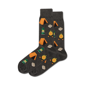 Lifestyle shot of a person wearing a pair of grey Camping socks.