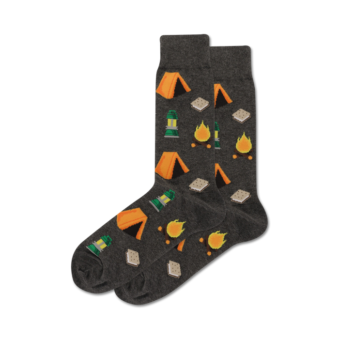 Lifestyle shot of a person wearing a pair of grey Camping socks.