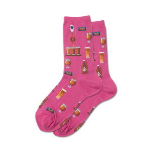 Lifestyle product shot showcasing pink Craft Beer socks on a model's feet.