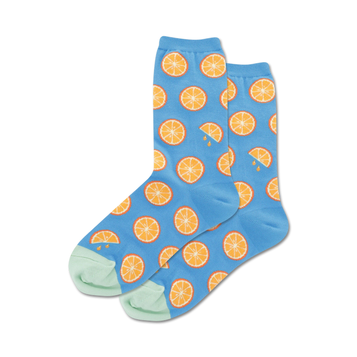 orange slice pattern crew length socks for women.  