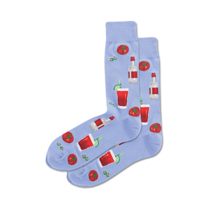 Lifestyle shot of model wearing periwinkle blue Bloody Mary socks. Shows how socks look when worn.