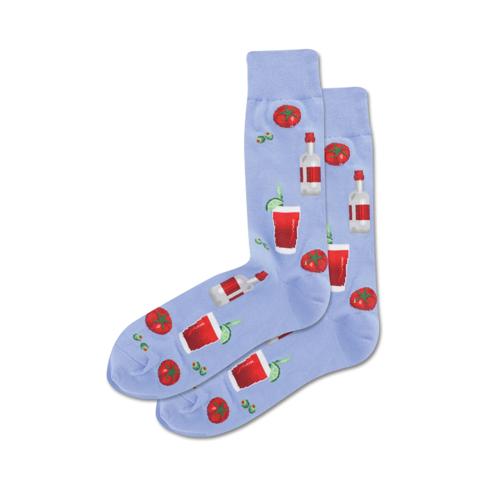 Lifestyle shot of model wearing periwinkle blue Bloody Mary socks. Shows how socks look when worn.