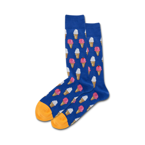 blue mens crew socks with ice cream cone pattern  