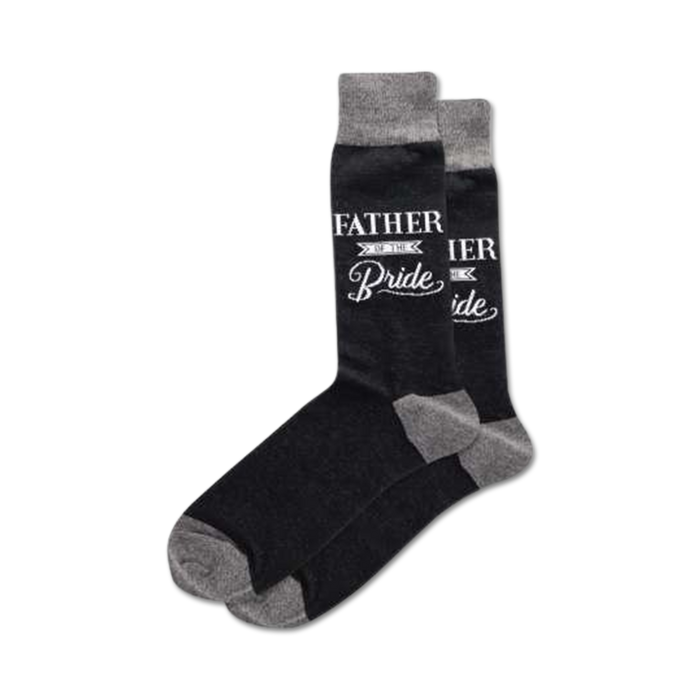 father of the bride black crew socks with gray toes, heels, and ribbed cuffs.   }}
