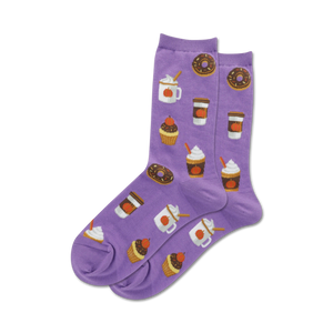 Lifestyle shot: A close-up of the purple Pumpkin Spice socks on a neutral background.