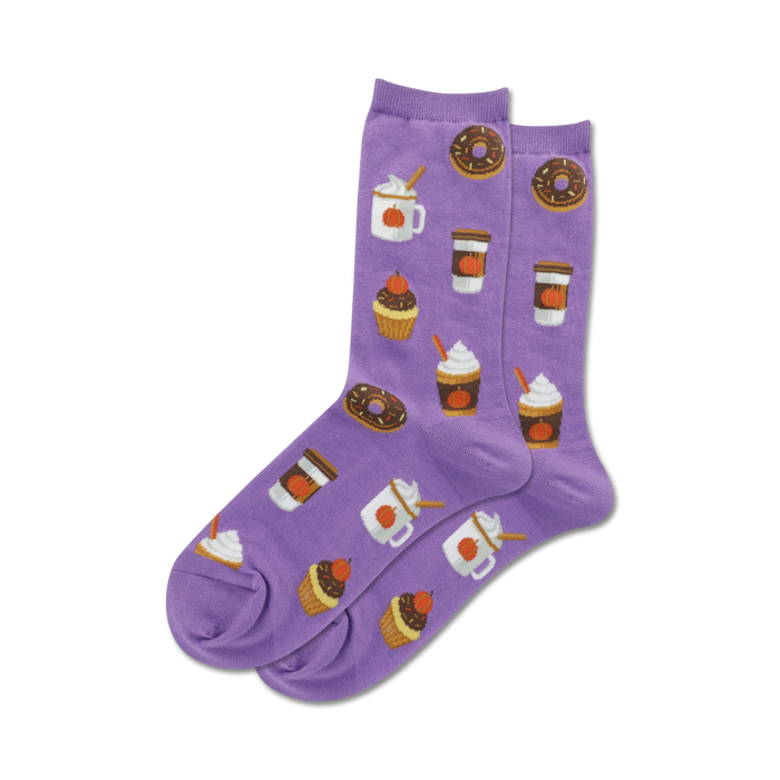 Lifestyle shot: A close-up of the purple Pumpkin Spice socks on a neutral background.