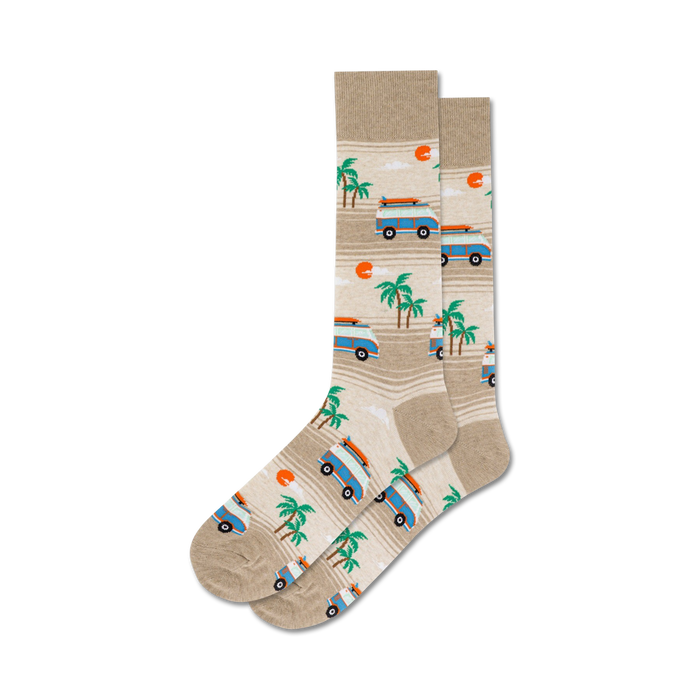 Lifestyle shot of Beach Van socks on a person's feet, showcasing the sock design in a real-world setting.