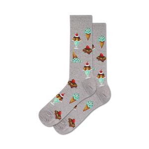 Lifestyle shot showing a person wearing the grey dessert socks.