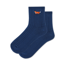 womens orange and black embroidered fox ankle socks.   