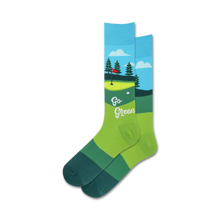 mens crew socks with golf course design, 