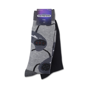 Product shot of the Sega Genesis crew socks on their packaging card.