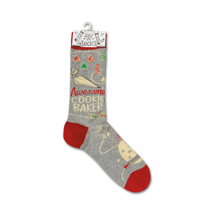 A single Awesome Cookie Baker sock is displayed on a white background; a close up showing the detailed design.