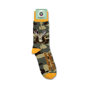 Package shot of 'I Like Big Bucks' socks, showing the socks folded on a card.
