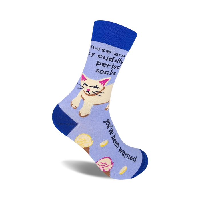 cuddly period socks: fun and comfy crew socks, featuring grumpy cat, ice cream cones, and the message 