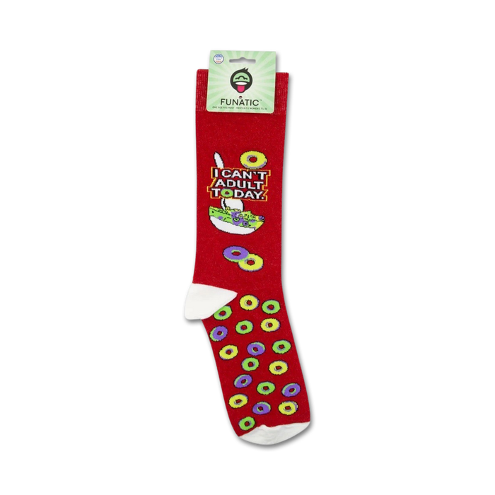 Packaging shot of 'I Can't Adult Today' socks on retail display card.