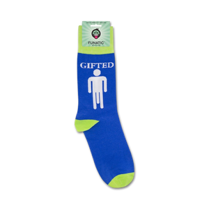A lifestyle shot of the 'Gifted' socks on a package with the Funatic brand label.