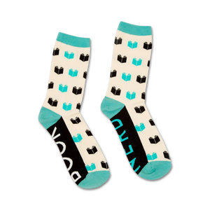 Lifestyle shot of a person's feet wearing the 'Book Nerd' socks, showcasing how they look when worn.