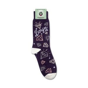Product shot of 'Boujee AF' socks on their packaging. Shows full sock design.