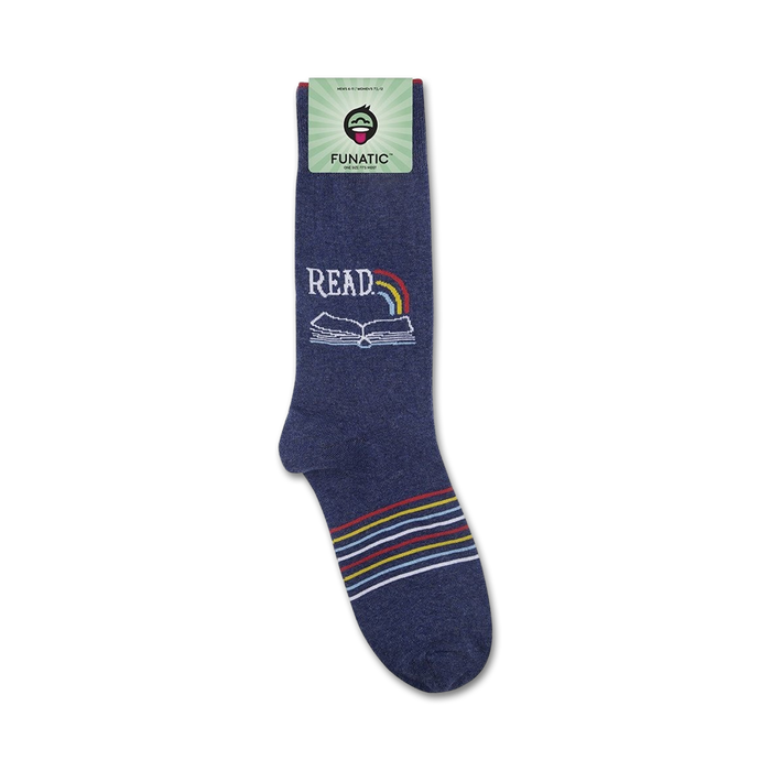 Product shot of 'Read' socks on a white background with packaging.