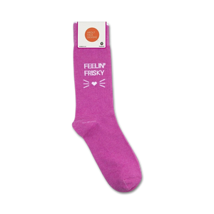 A lifestyle shot of the 'Feelin Frisky' socks on a person's feet.
