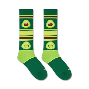 Flat lay product shot of a pair of avocado socks.