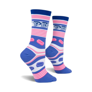 Lifestyle shot of Pez Stripe socks on a model's feet.