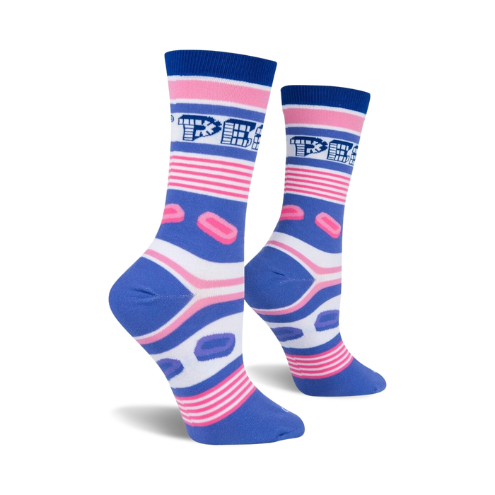 Lifestyle shot of Pez Stripe socks on a model's feet.