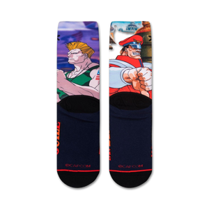 Close-up view of the Street Fighter socks, highlighting the detail of the character artwork.