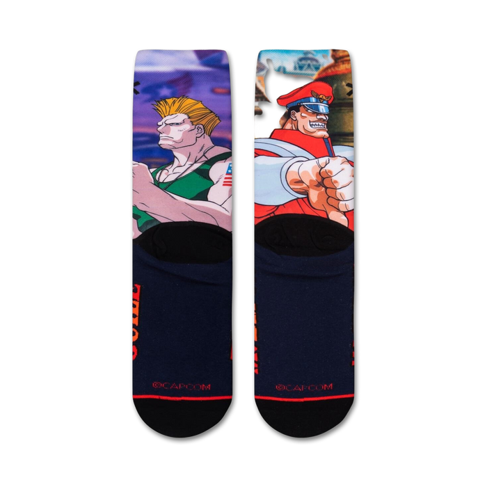 Close-up view of the Street Fighter socks, highlighting the detail of the character artwork.