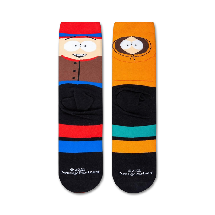 Close-up view of South Park socks highlighting the colorful stripes and character details.