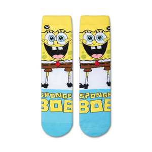 Flatlay image showing two Spongebob Squarepants Smilepants socks.