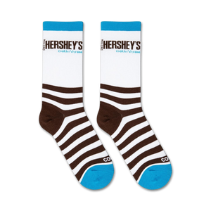 Flatlay showcasing a pair of Hershey's Cookies & Creme socks. The image highlights the sock's design and color scheme.