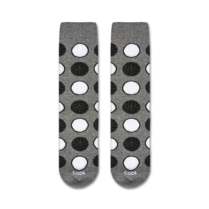 Flat lay of a pair of Oreo Cookies Heather socks showcasing the full design.