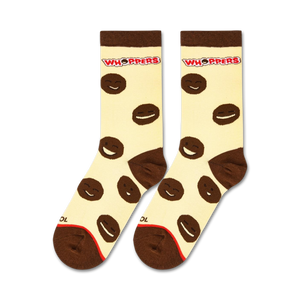 Flatlay showcasing a pair of Whoppers socks, highlighting the sock's design and color scheme.