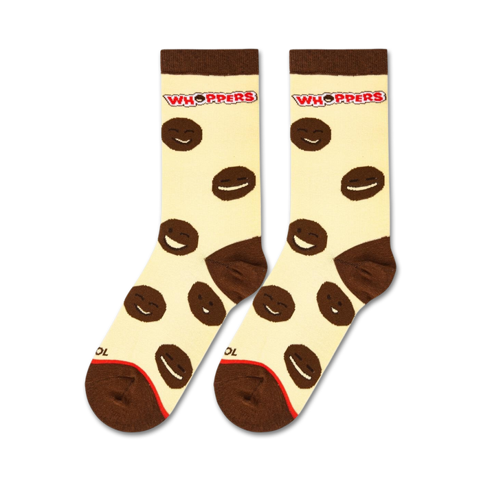 Flatlay showcasing a pair of Whoppers socks, highlighting the sock's design and color scheme.