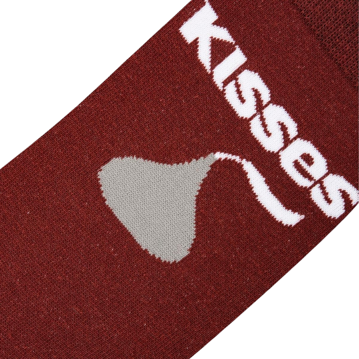 Flat lay showcasing the full design of the Hershey's Kisses socks.