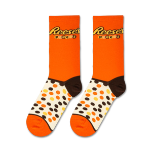 Lifestyle shot showing the Reese's Pieces socks on a model's feet.