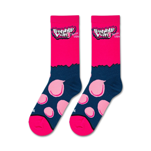 Flat lay showcasing a pair of Bubble Yum socks, highlighting the full design from top to toe.