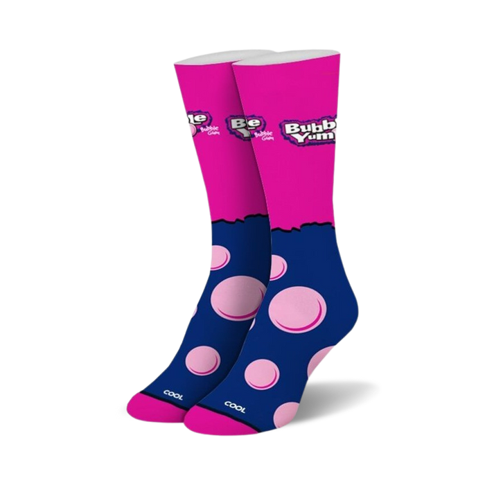  pink and blue bubblegum crew length womens socks with 