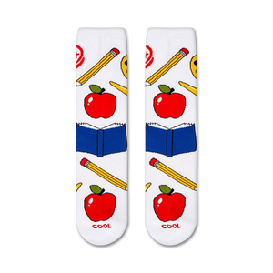Close-up shot of the Teacher socks, showcasing the design details and the word 'COOL' at the bottom.